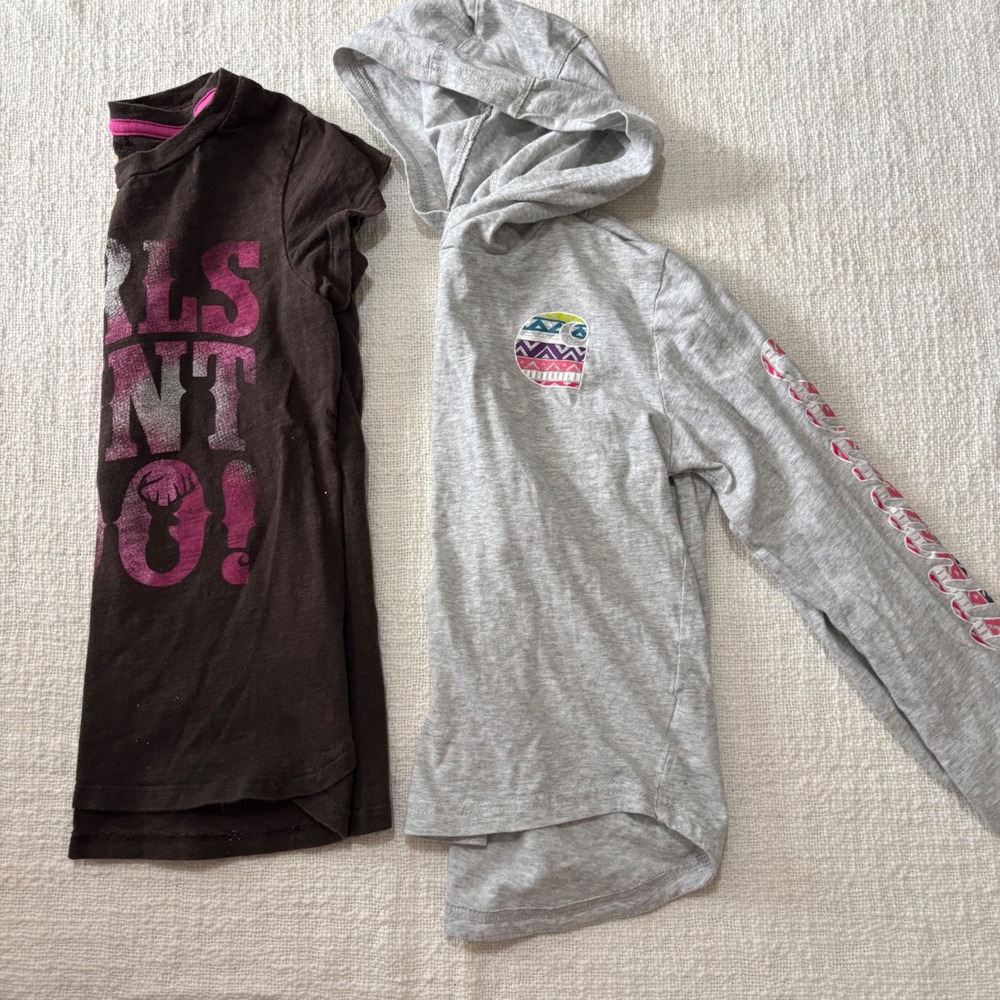 Carhartt Girls Top Bundle Grey Hoodie 6X Brown Girls Hunt Too Shirt XS 7